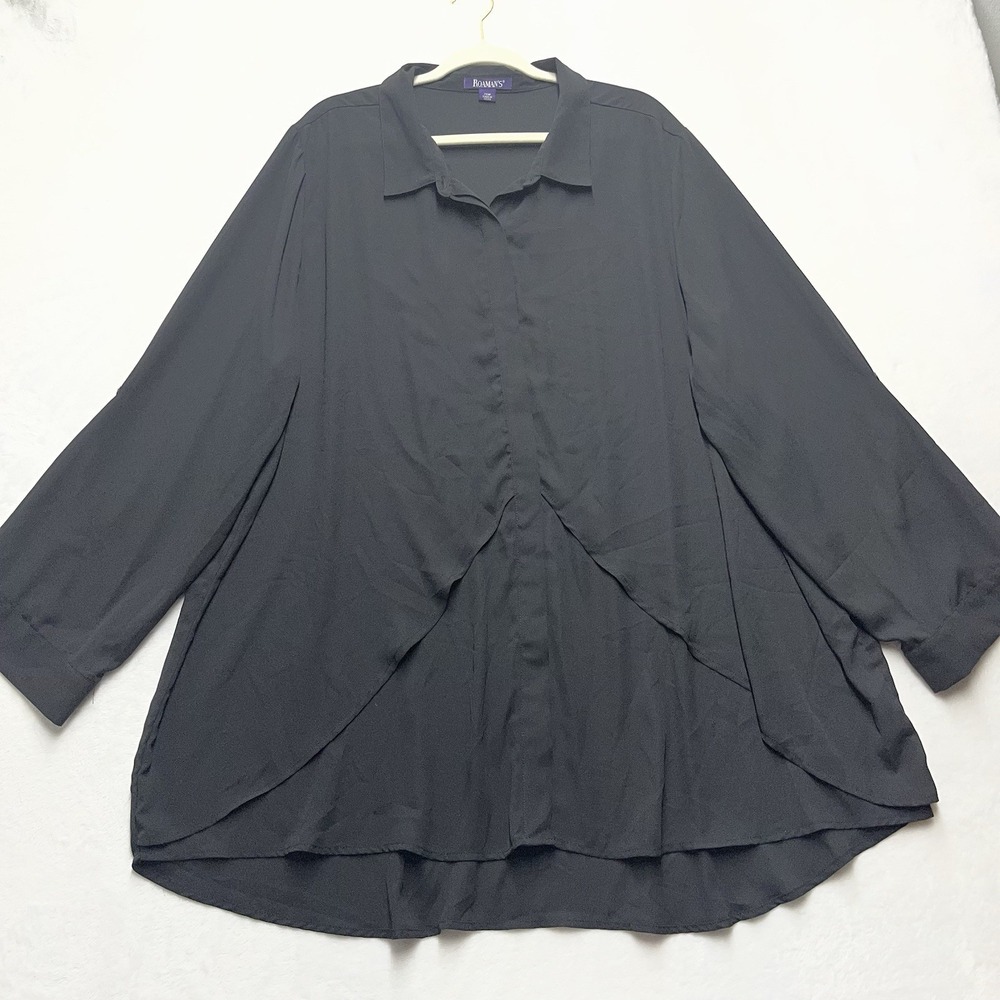 Roaman's Blouse Womens Plus 28W Sheer Career Work Roll Tab Sleeve